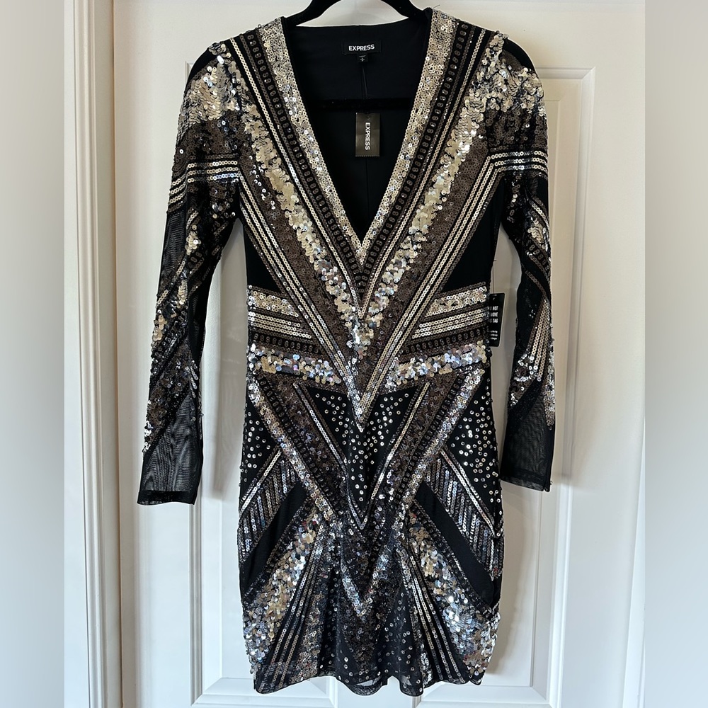 Black & silver sequin mini dress